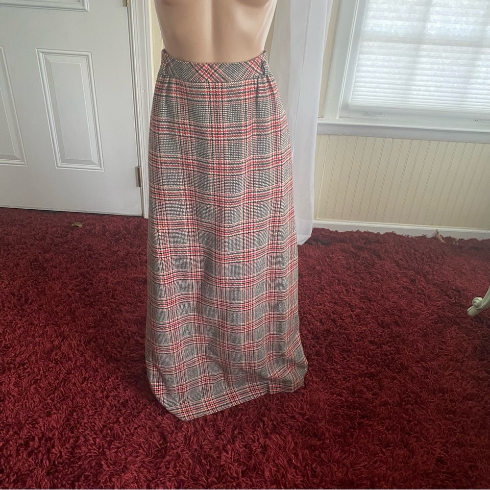 red black plaid wool maxi skirt